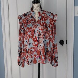 GOING, GOING GONE ON FRIDAY  Nic+Zoe print blouse with ruffle detail on shoulder